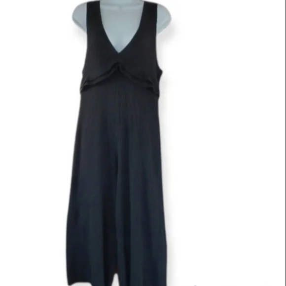 Zara Trafaluc Black ribbed stretch jumpsuit Size L - Picture 7 of 8